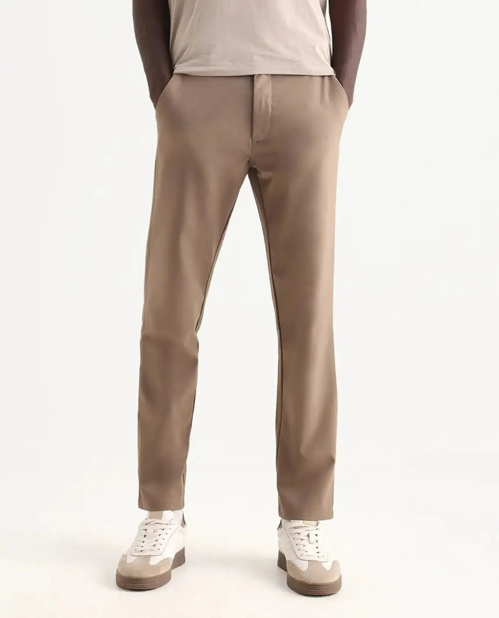 Rare Rabbit Men's Travel-25 Khaki Polyester Blend Plain Regular Fit Trouser