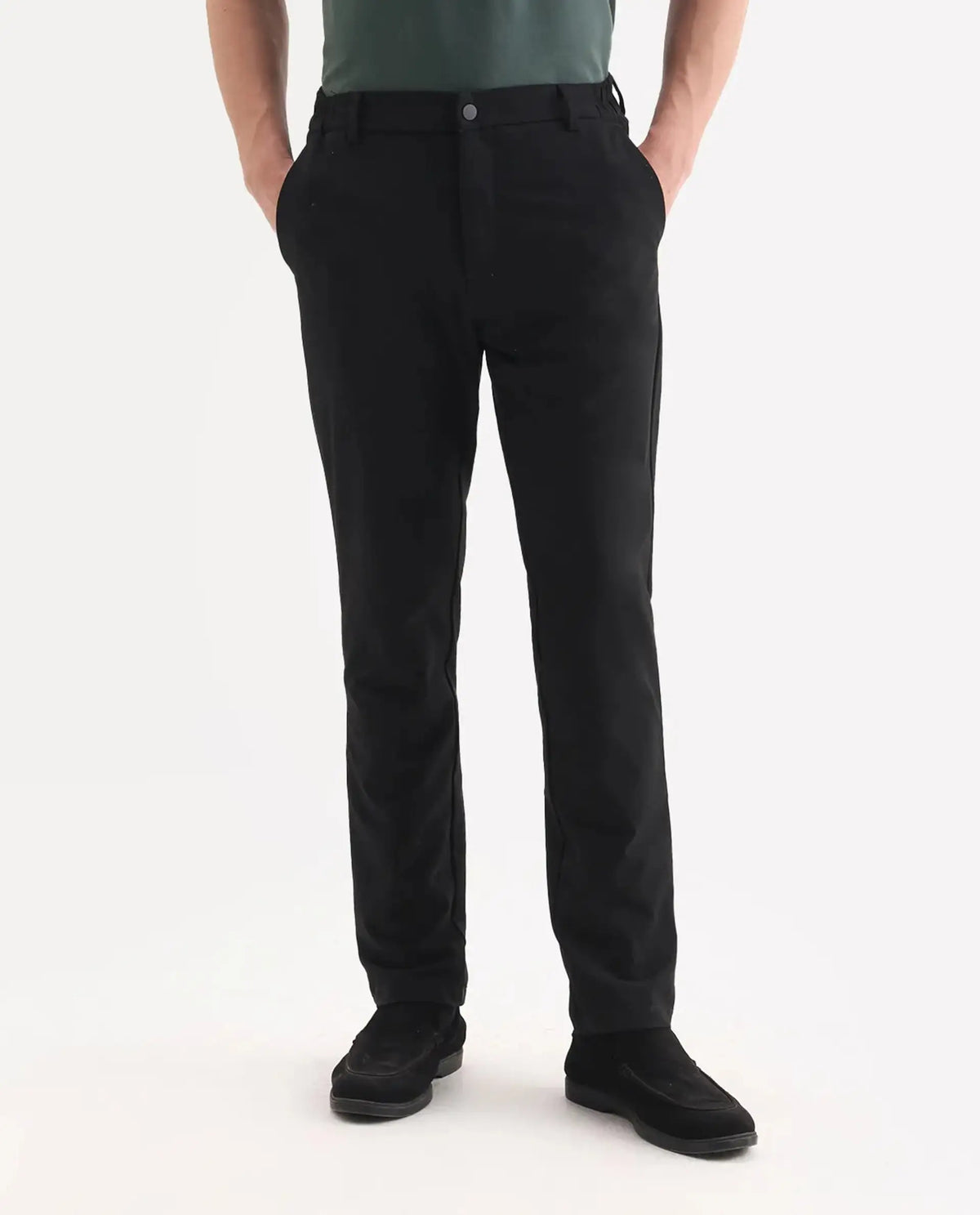 Rare Rabbit Men's Travel 26 Black Polyester Blend Plain Regular Fit Trouser