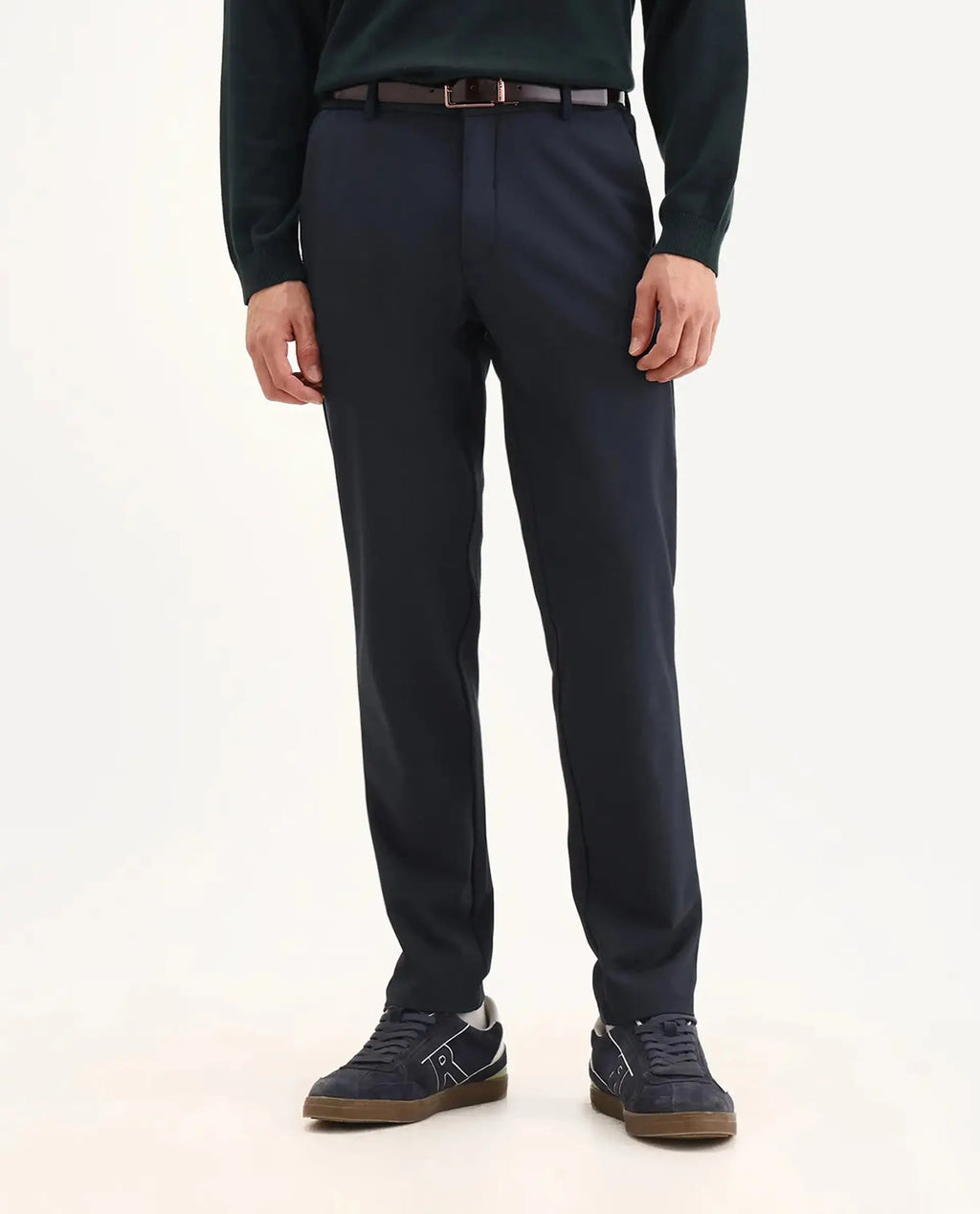 Rare Rabbit Men Travel-Aw25 Dark Navy Polyester Blend Plain Regular Fit Trouser