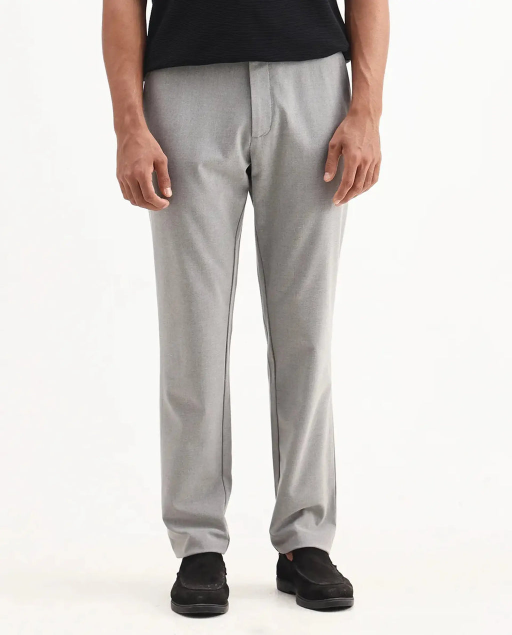 Rare Rabbit Men's Travel-Aw25 Light Grey Polyester Blend Plain Regular Fit Trouser
