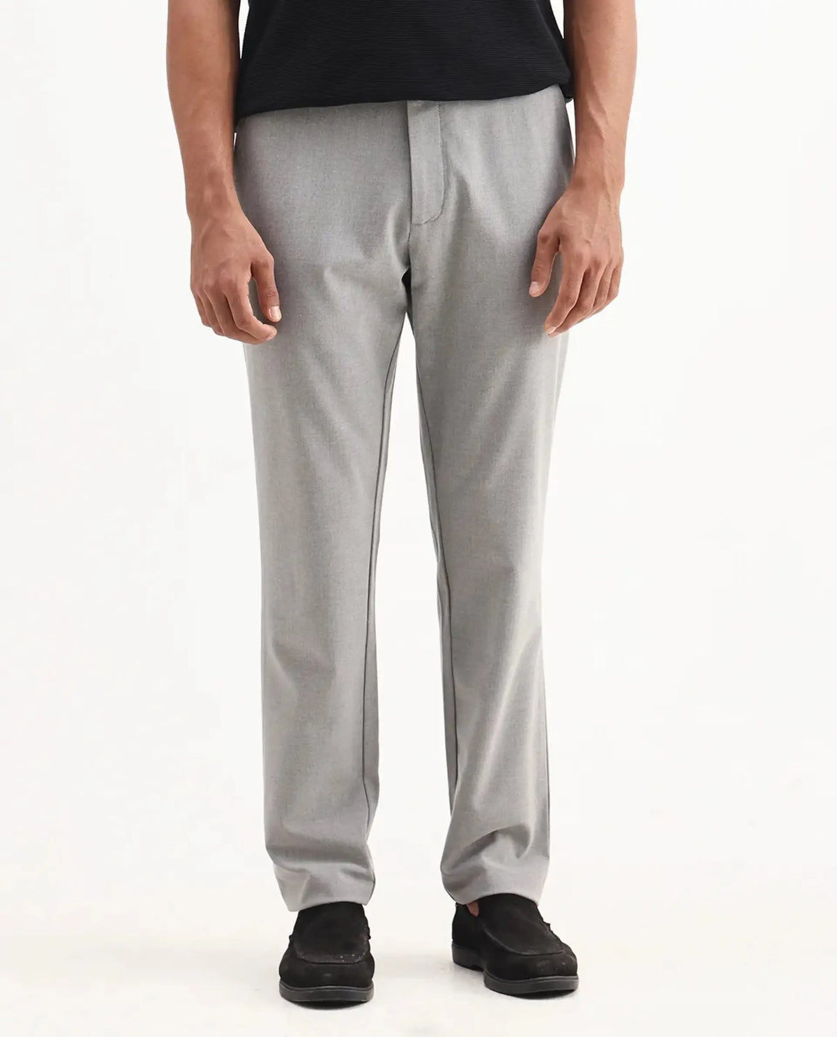 Rare Rabbit Men's Travel-Aw25 Light Grey Polyester Blend Plain Regular Fit Trouser