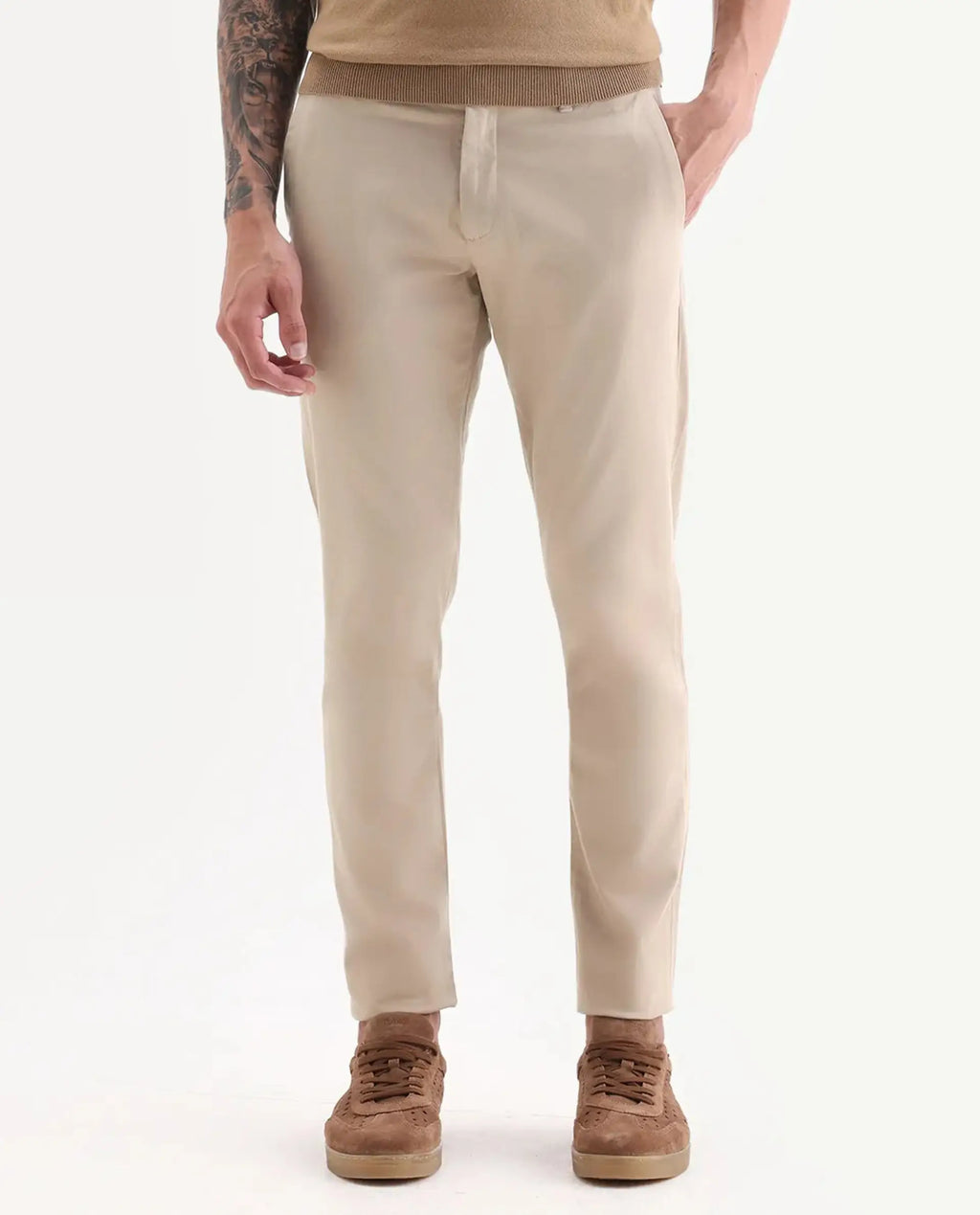 Rare Rabbit Men's Trellis Beige Cotton Plain Regular Fit Trouser