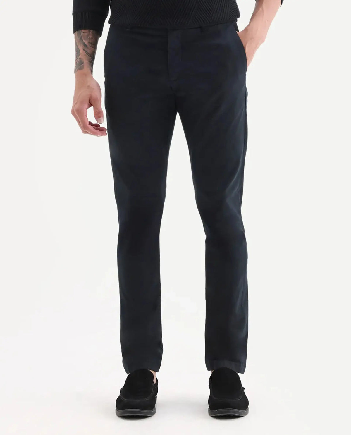 Rare Rabbit Men's Trellis Black Cotton Plain Regular Fit Trouser