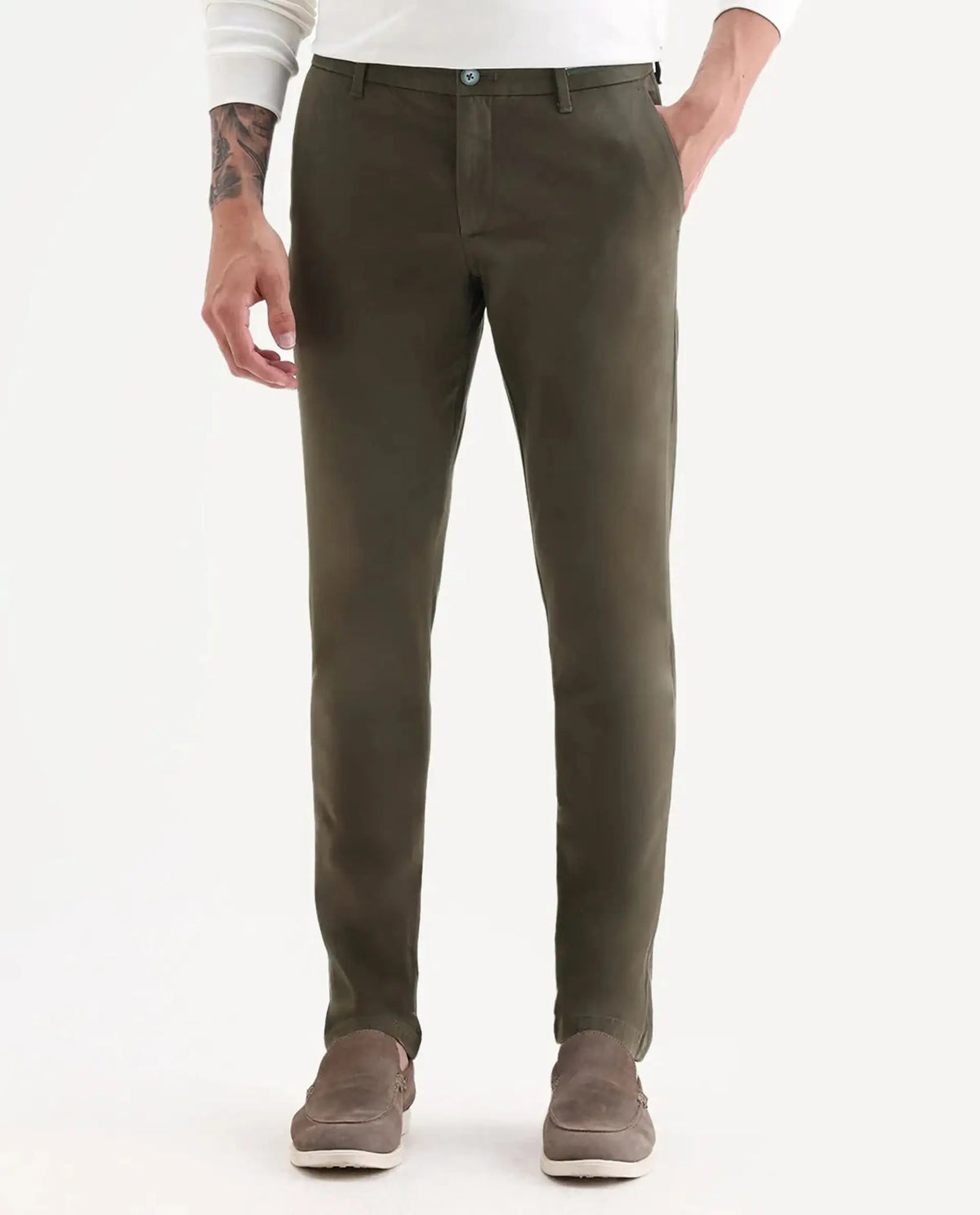 Rare Rabbit Men's Trellis Olive Cotton Plain Regular Fit Trouser