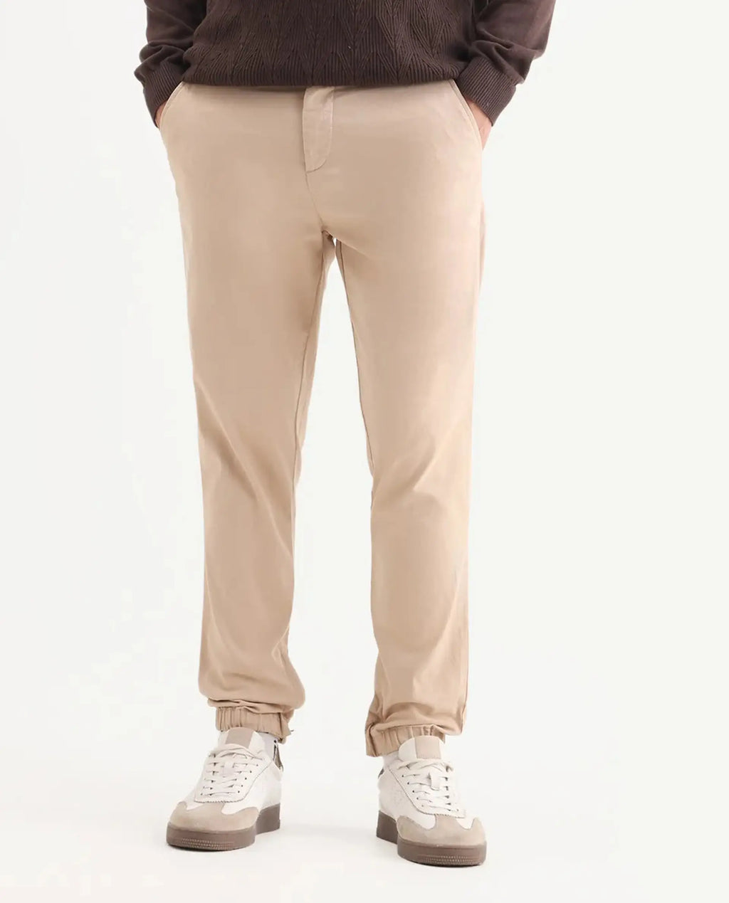 Rare Rabbit Men's Zade Khaki Linen Blend Plain Regular Fit Trouser