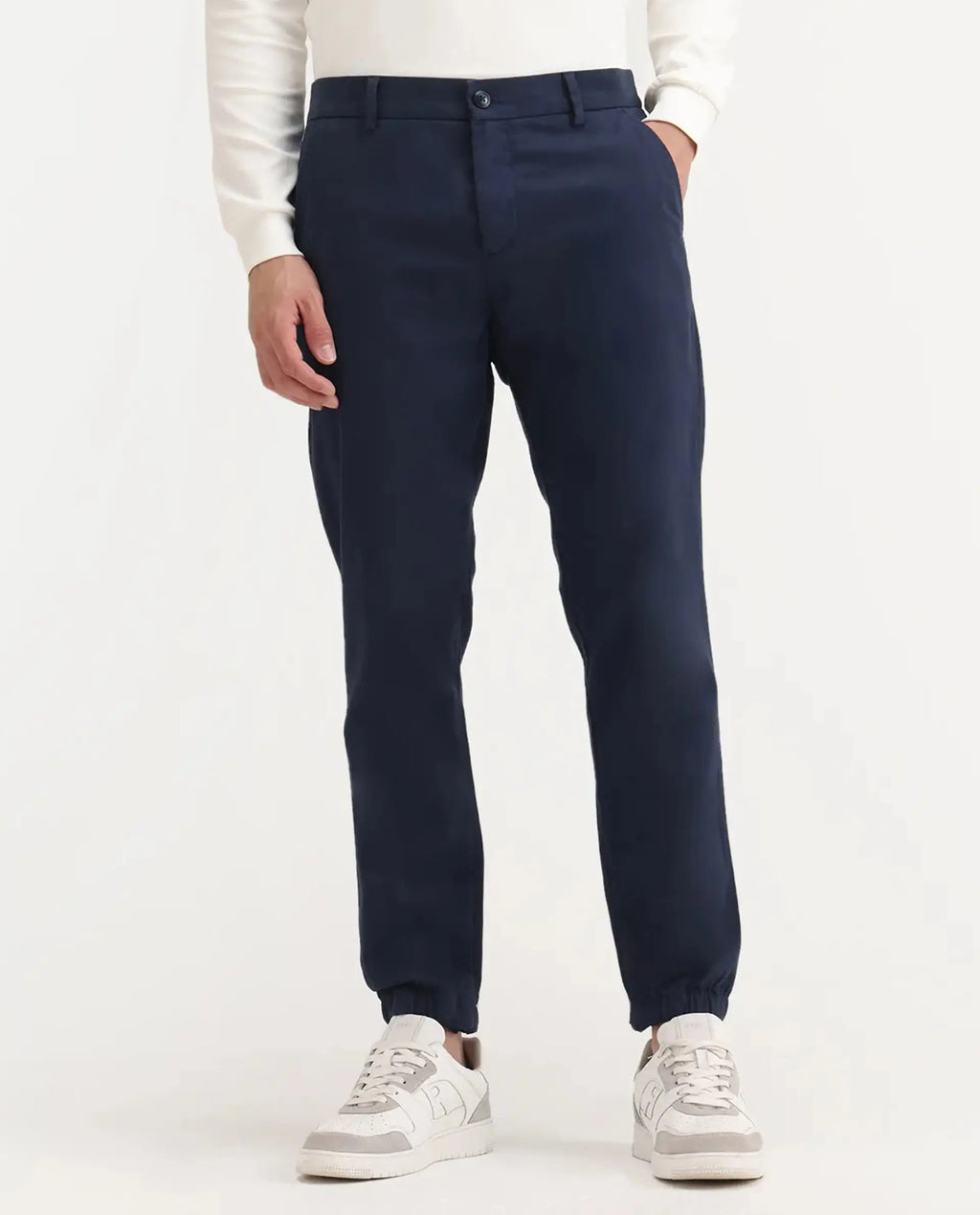 Rare Rabbit Men's Zade Navy Linen Blend Plain Regular Fit Trouser
