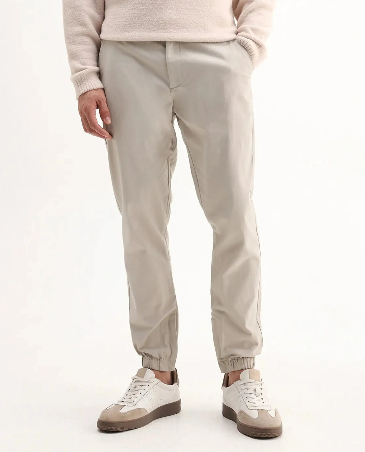 Rare Rabbit Men's Zade-N Light Beige Cotton Blend Plain Regular Fit Trouser