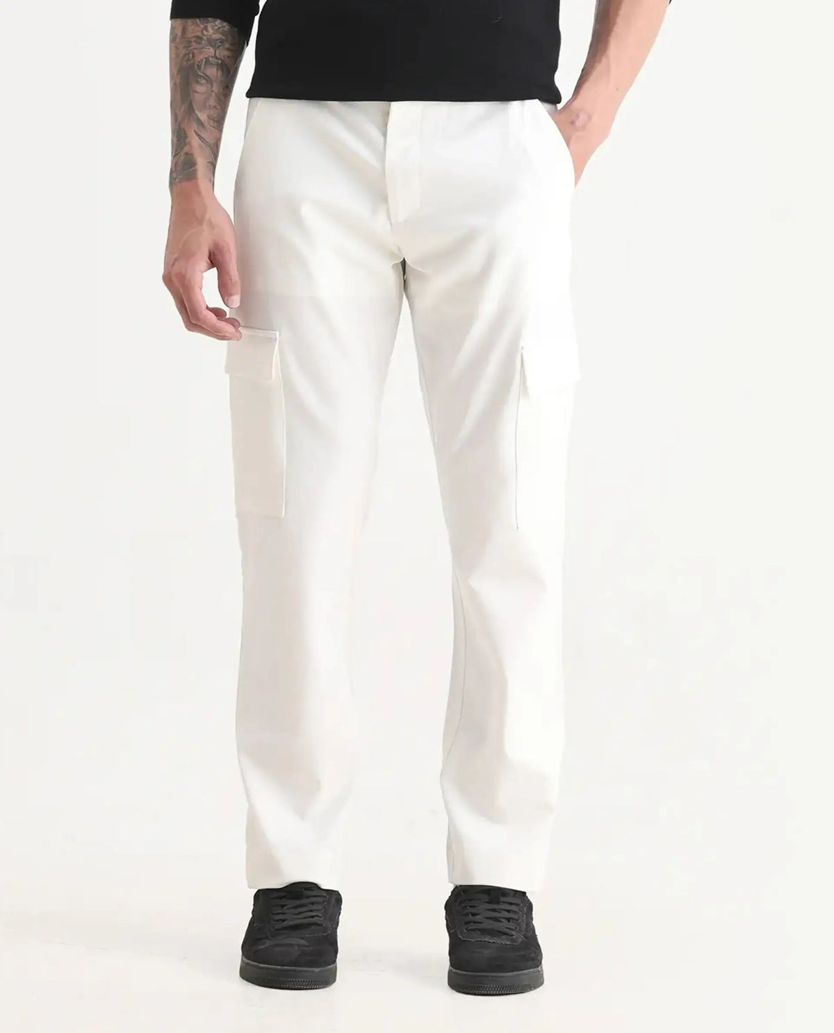 Rare Rabbit Men's Zal Off White Polyester Plain Relaxed Fit Trouser