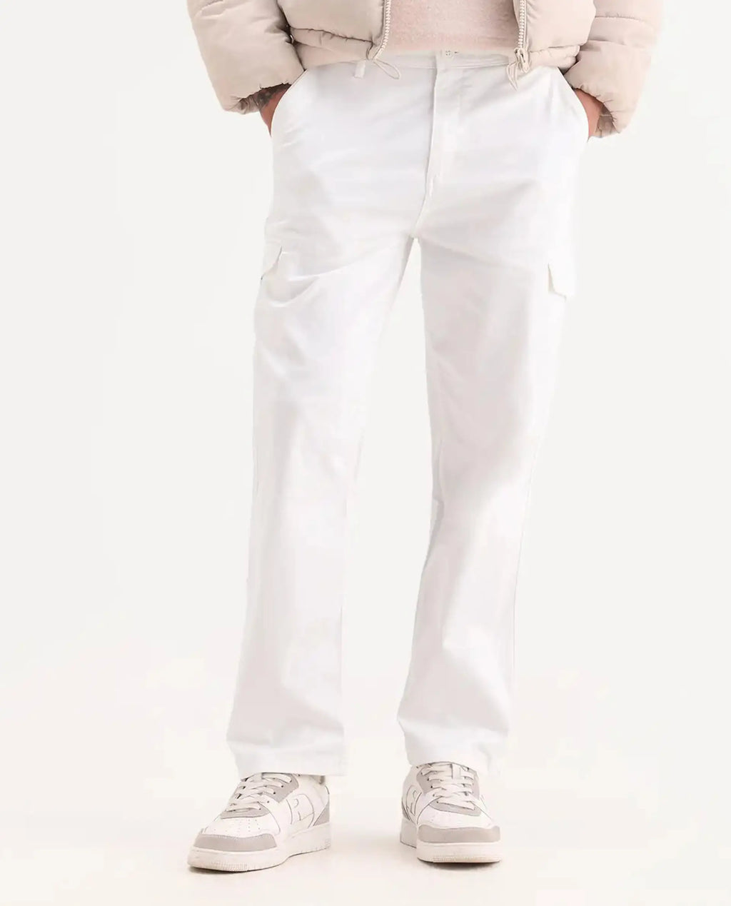 Rare Rabbit Men's Zipo White Cotton Plain Regular Fit Trouser