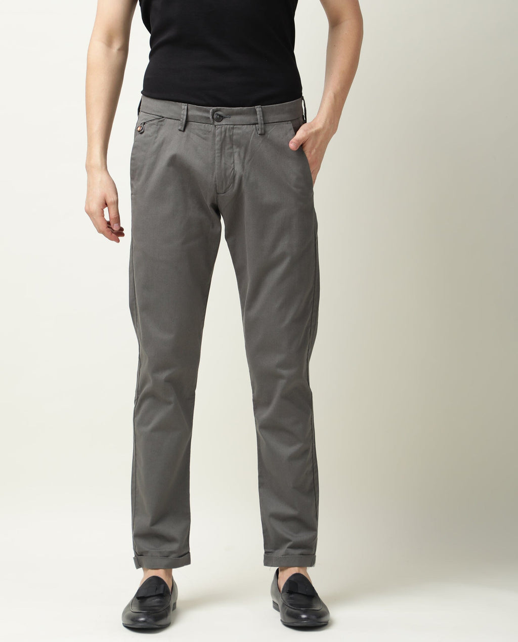 Rare Rabbit Men's Aps Green Cotton Plain Regular Fit Trouser