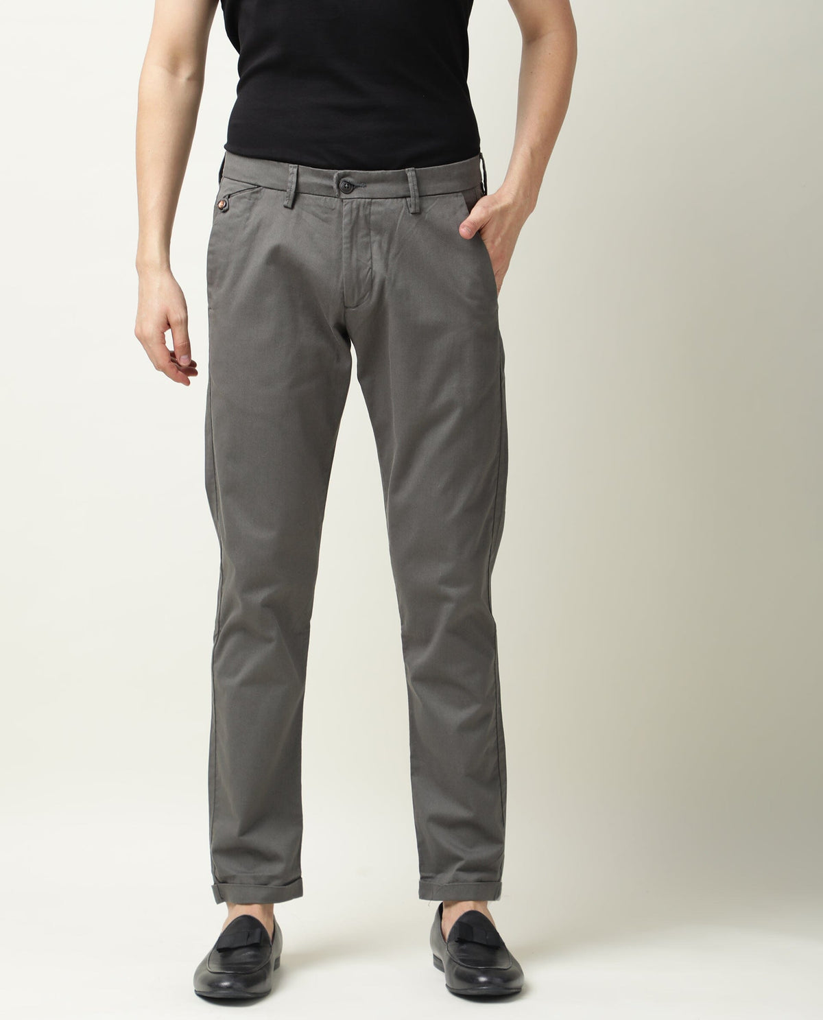 Rare Rabbit Men's Aps Green Cotton Plain Regular Fit Trouser