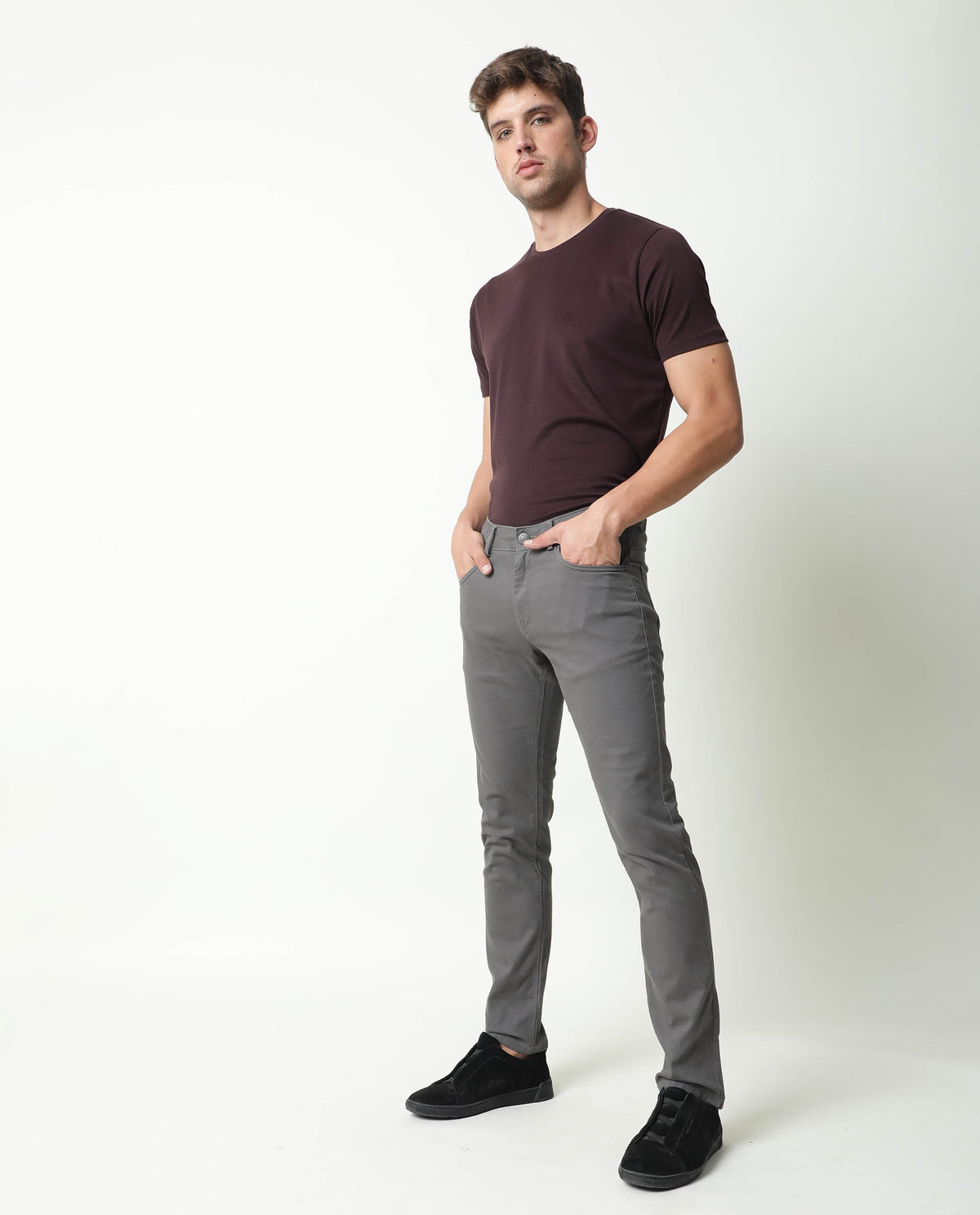 Rare Rabbit Men's Spoke Grey Cotton Plain Regular Fit Trouser