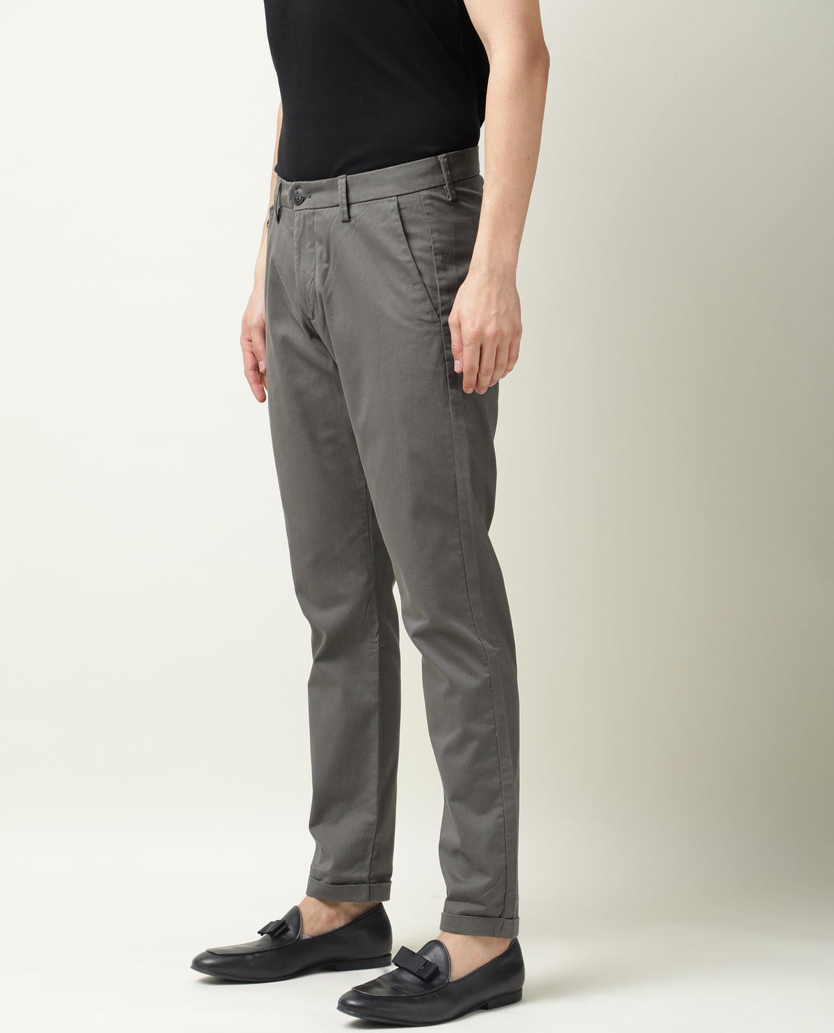 Rare Rabbit Men's Aps Green Cotton Plain Regular Fit Trouser