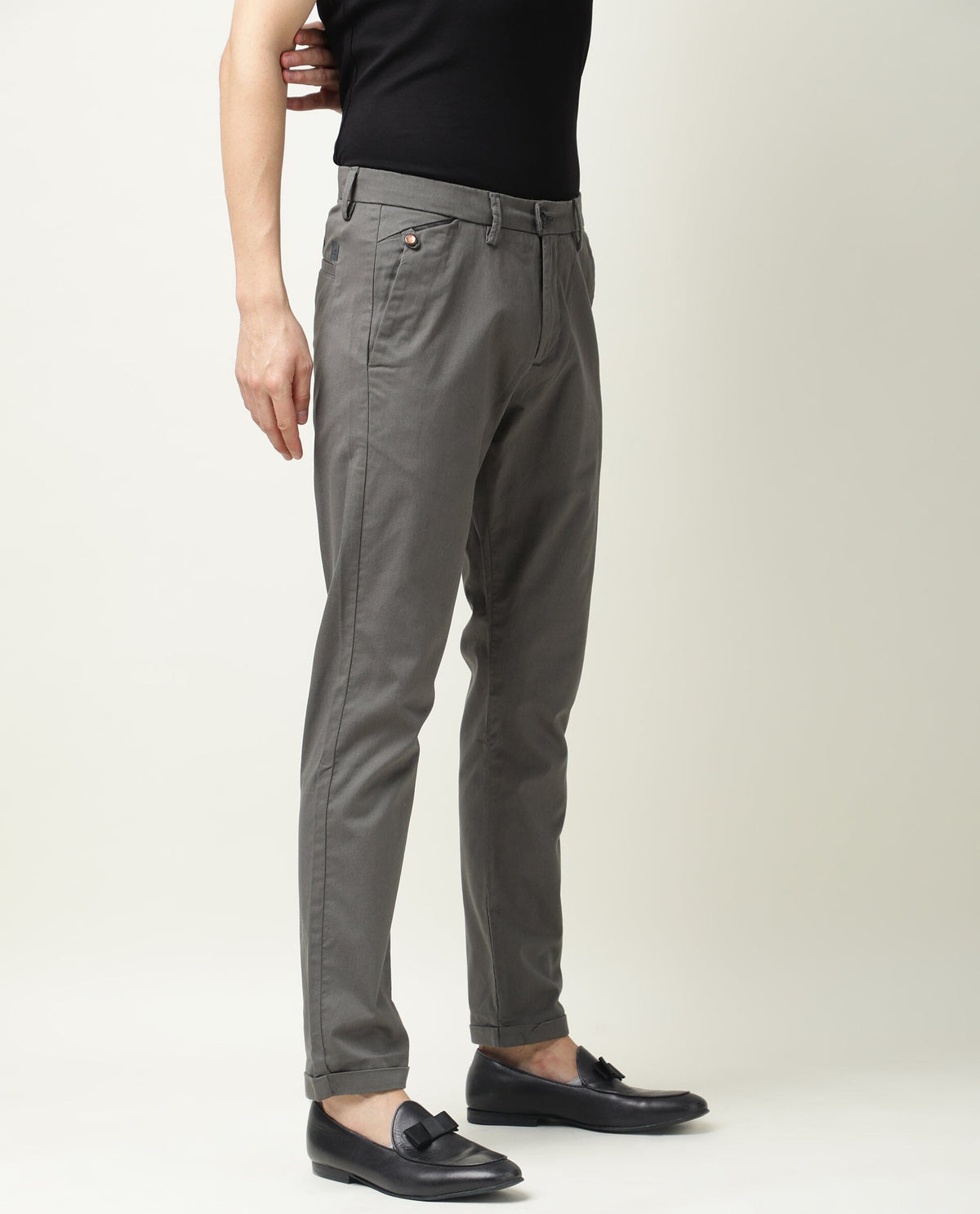 Rare Rabbit Men's Aps Green Cotton Plain Regular Fit Trouser
