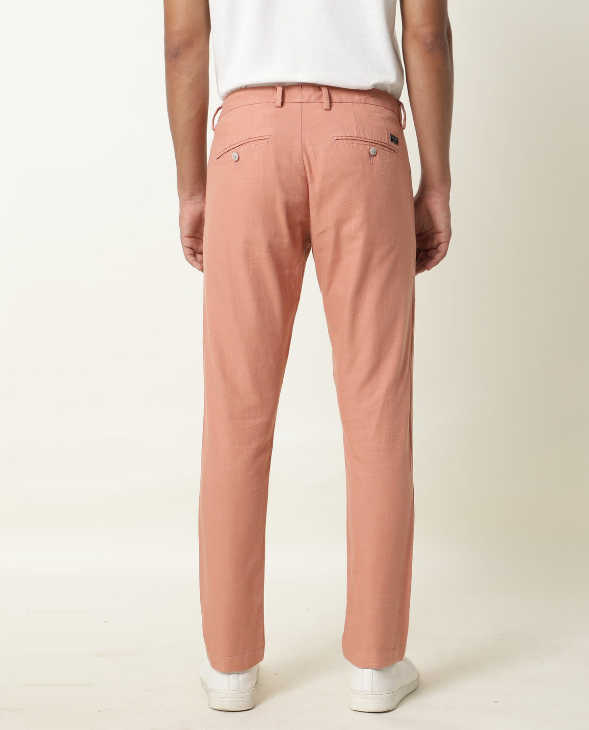 Rare Rabbit Men's Corn Pink Cotton Plain Regular Fit Trouser