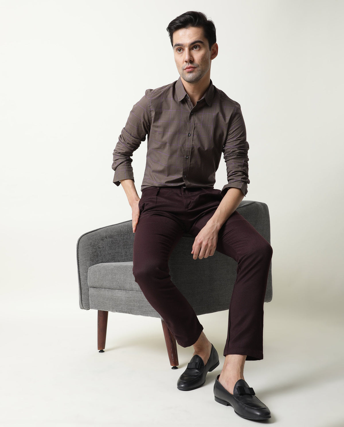 Rare Rabbit Men's Edit Maroon Polyester Plain Slim Fit Trouser