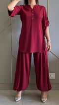 Maroon Royal Ivy Balloon Co-ord Set