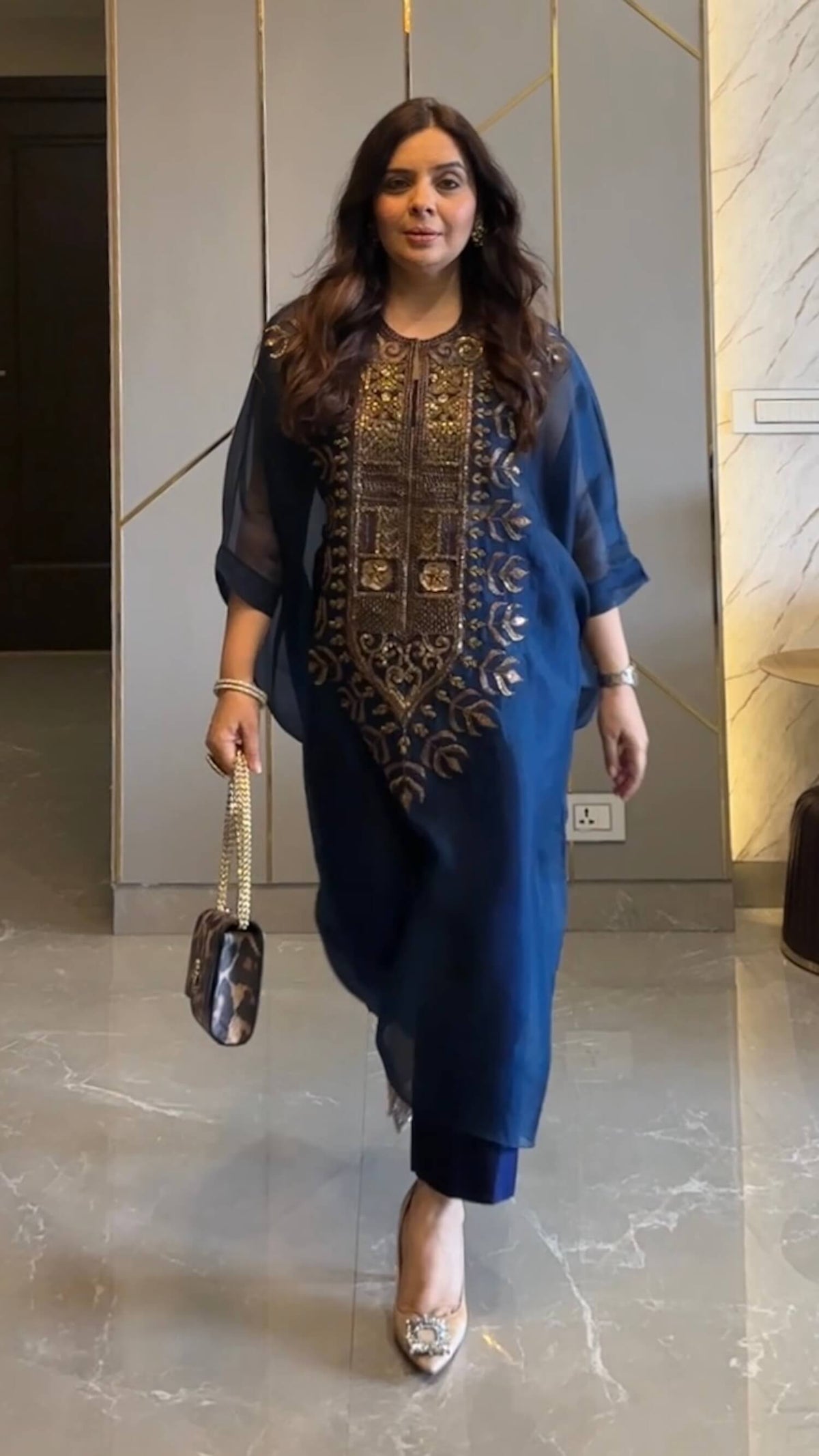Azure Organza Hand-Embroidered Kaftan Co-ord - Express Delivery