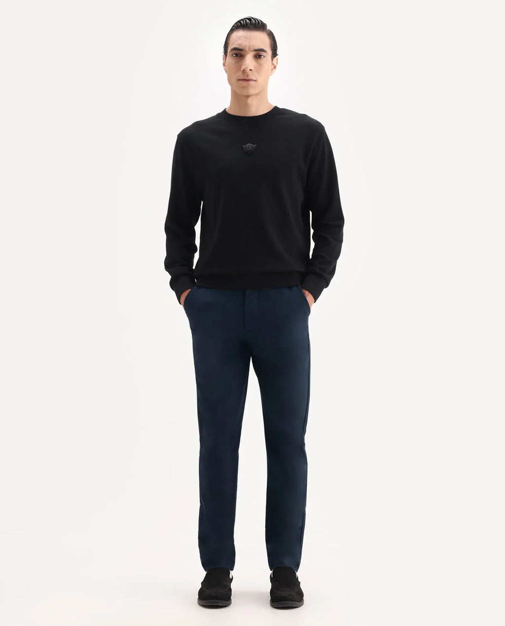 Rare Rabbit Men's Ital Navy Viscose Blend Plain Regular Fit Trouser