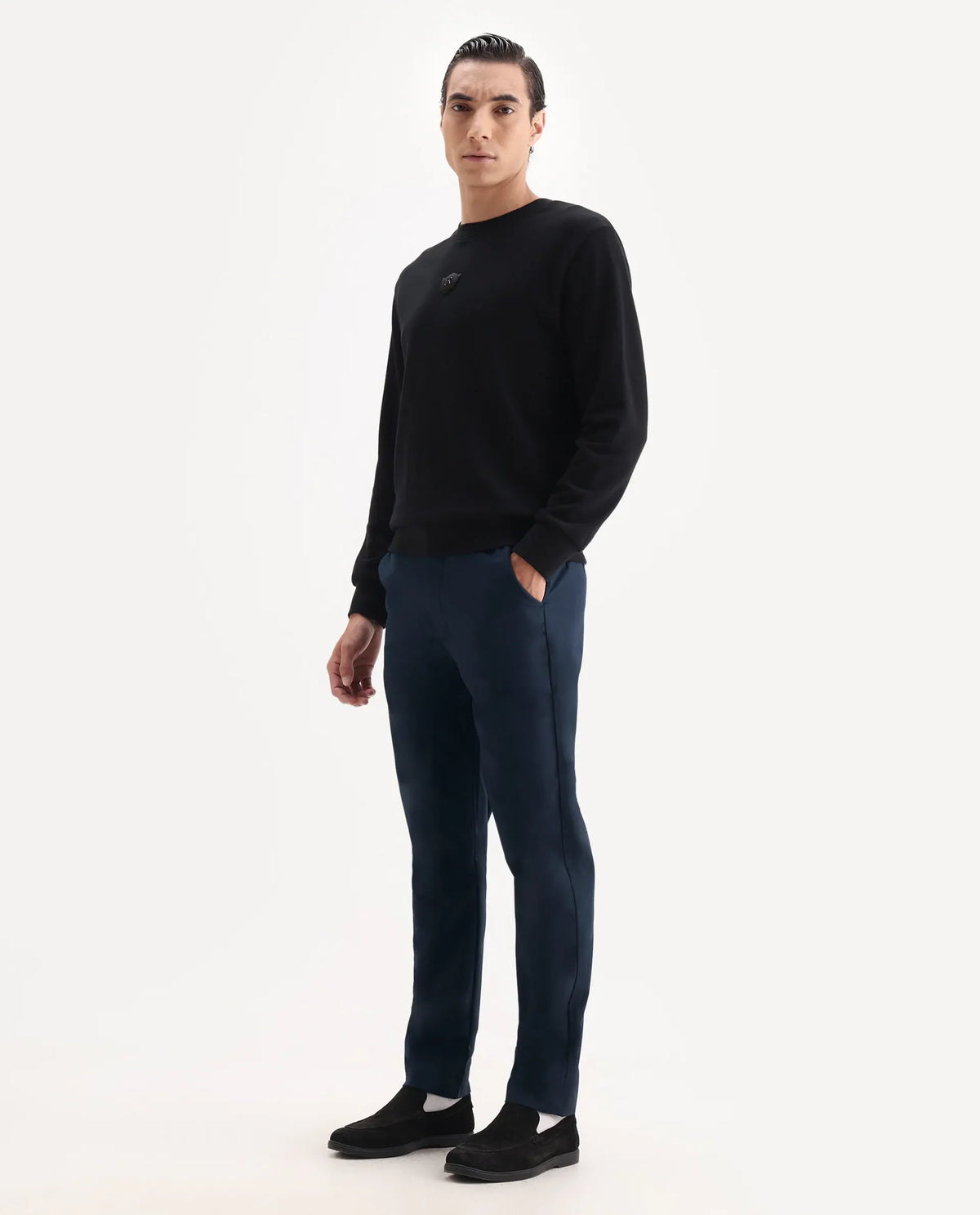 Rare Rabbit Men's Ital Navy Viscose Blend Plain Regular Fit Trouser