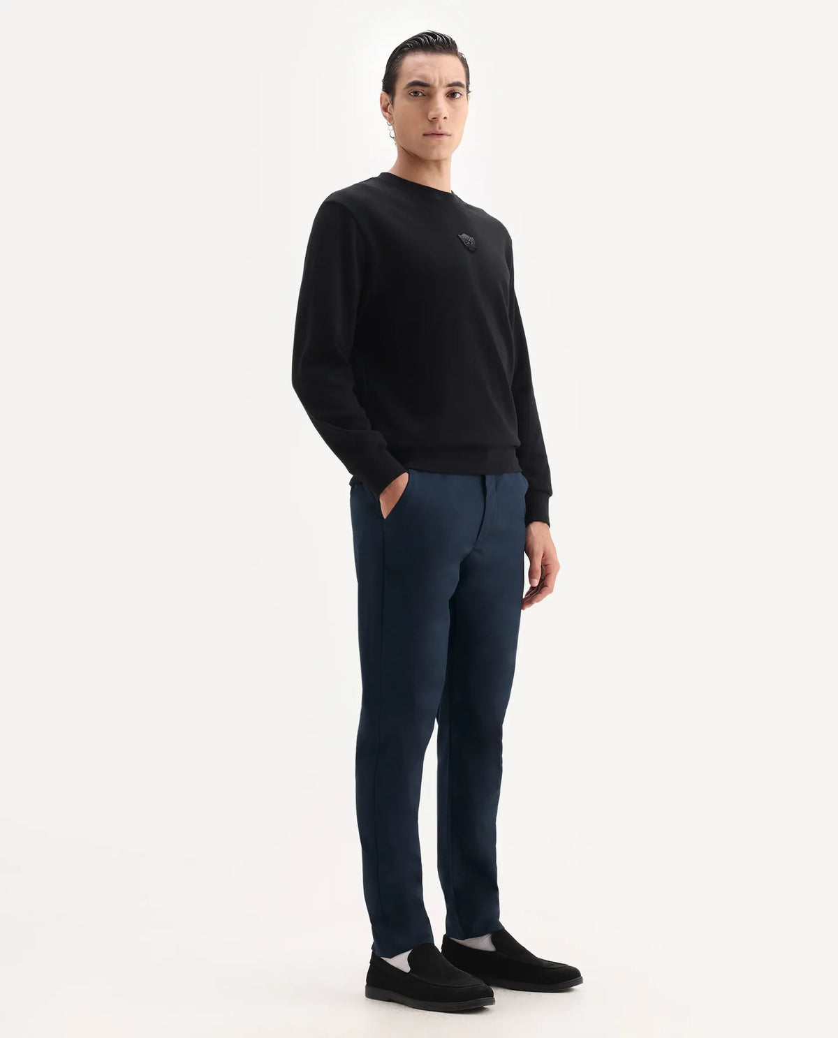 Rare Rabbit Men's Ital Navy Viscose Blend Plain Regular Fit Trouser