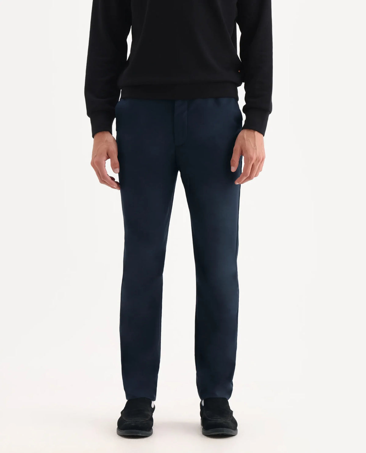 Rare Rabbit Men's Ital Navy Viscose Blend Plain Regular Fit Trouser