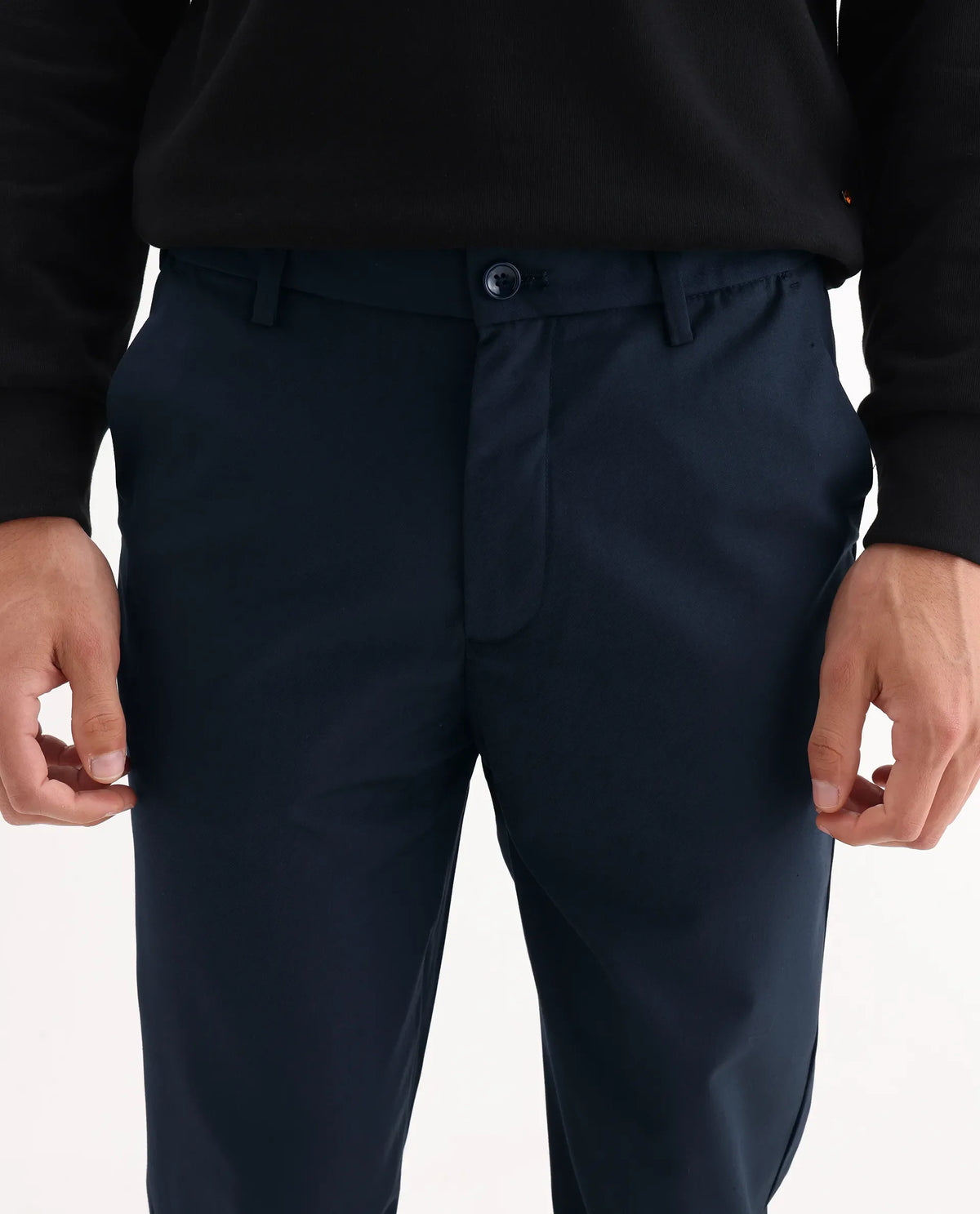 Rare Rabbit Men's Ital Navy Viscose Blend Plain Regular Fit Trouser