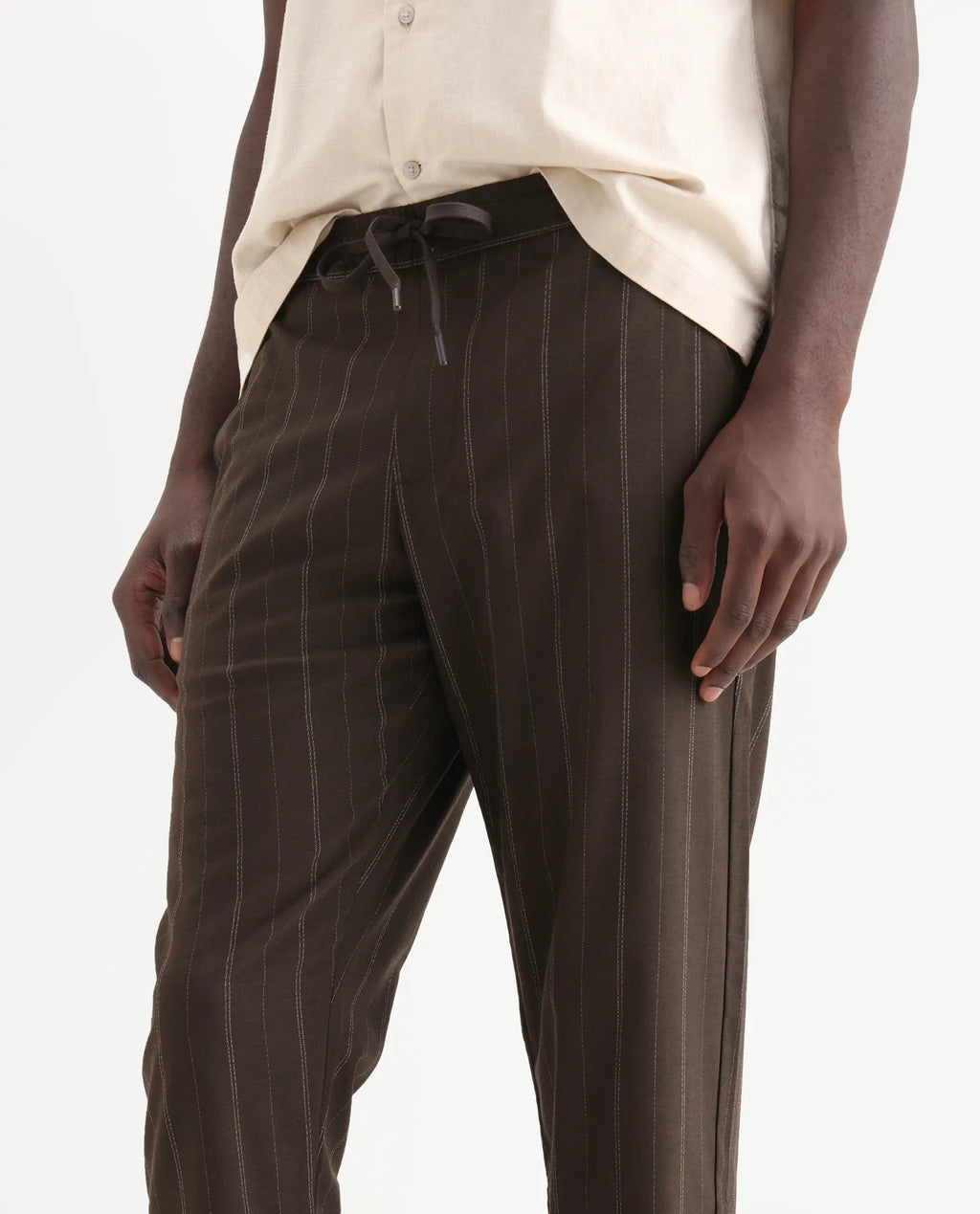 Rare Rabbit Men's Jaret Brown Polyester Blend Striped Print Relaxed Fit Trouser