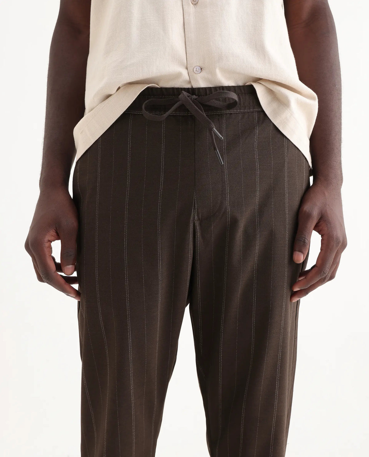 Rare Rabbit Men's Jaret Brown Polyester Blend Striped Print Relaxed Fit Trouser