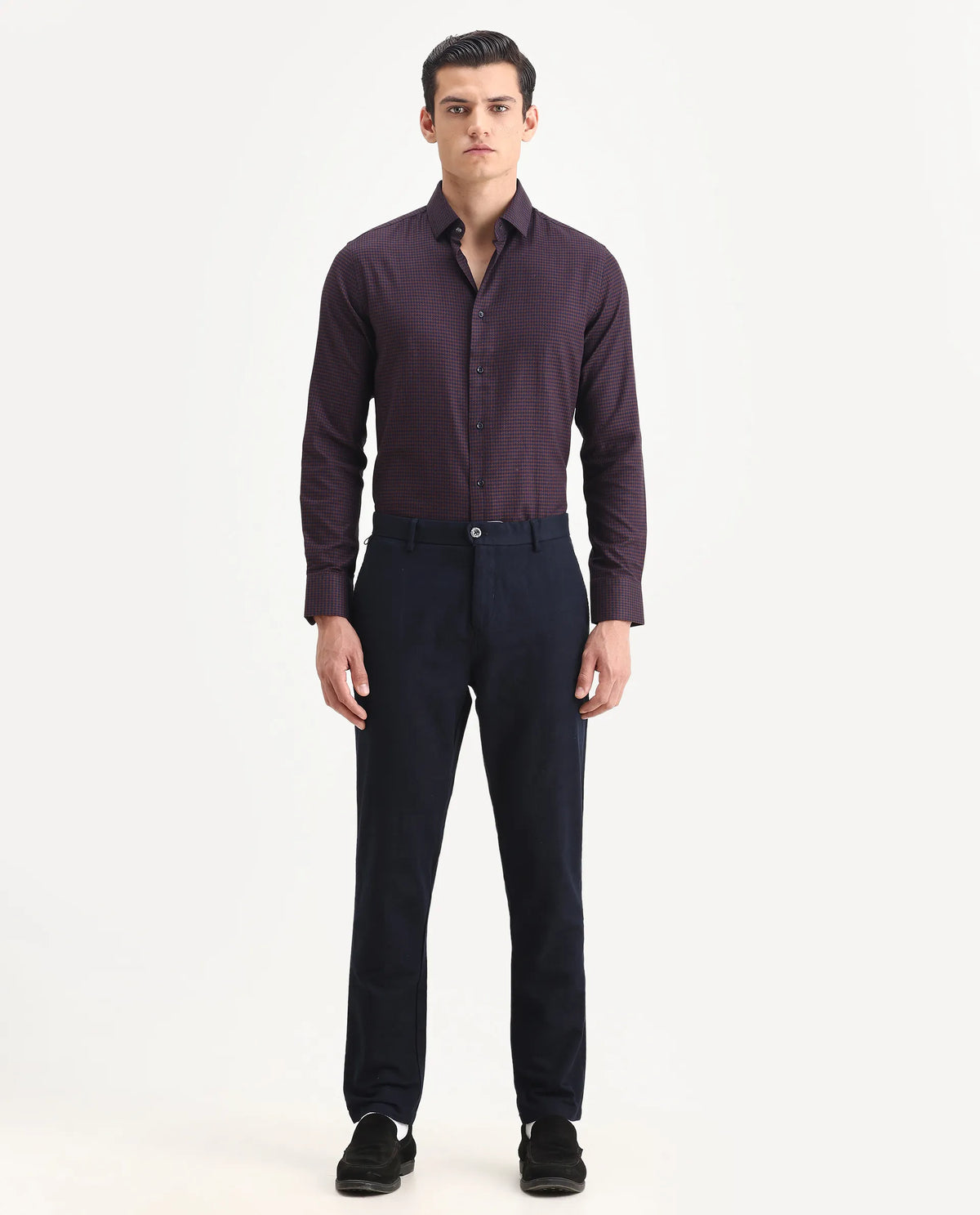 Rare Rabbit Men's Jeck-1 Navy Cotton Jacquard Regular Fit Trouser