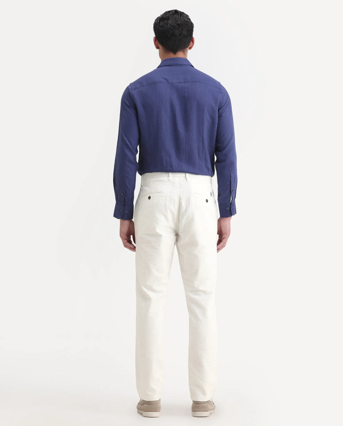 Rare Rabbit Men's Jeck-1 White Cotton Jacquard Regular Fit Trouser