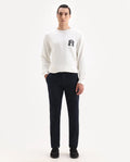 Rare Rabbit Men's Jeck-2 Navy Cotton Jacquard Regular Fit Trouser