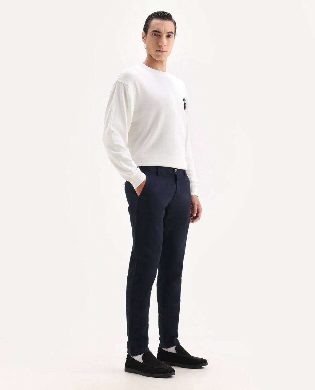 Rare Rabbit Men's Jeck-2 Navy Cotton Jacquard Regular Fit Trouser