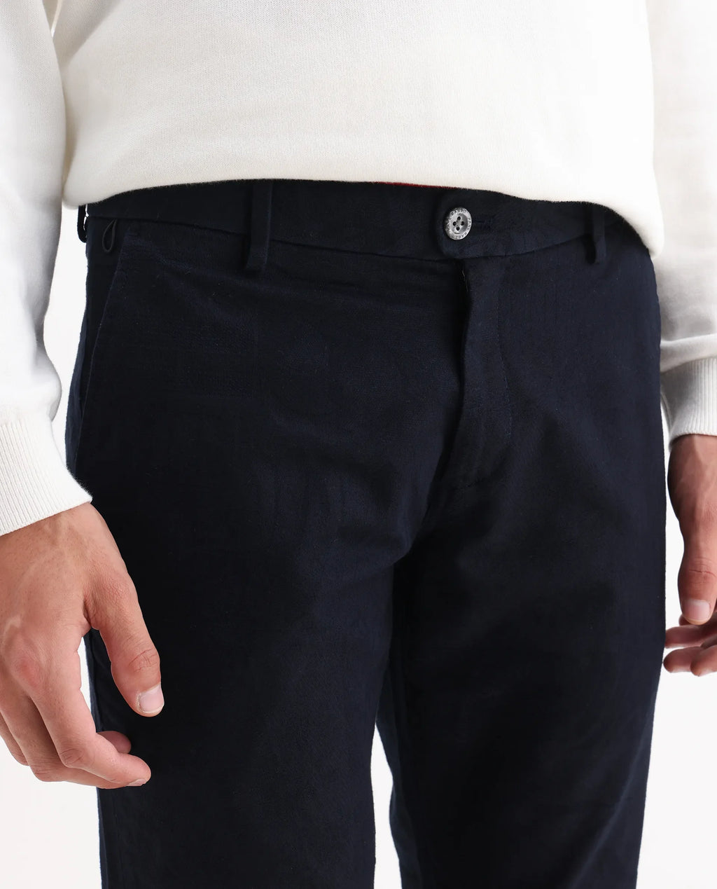 Rare Rabbit Men's Jeck-2 Navy Cotton Jacquard Regular Fit Trouser