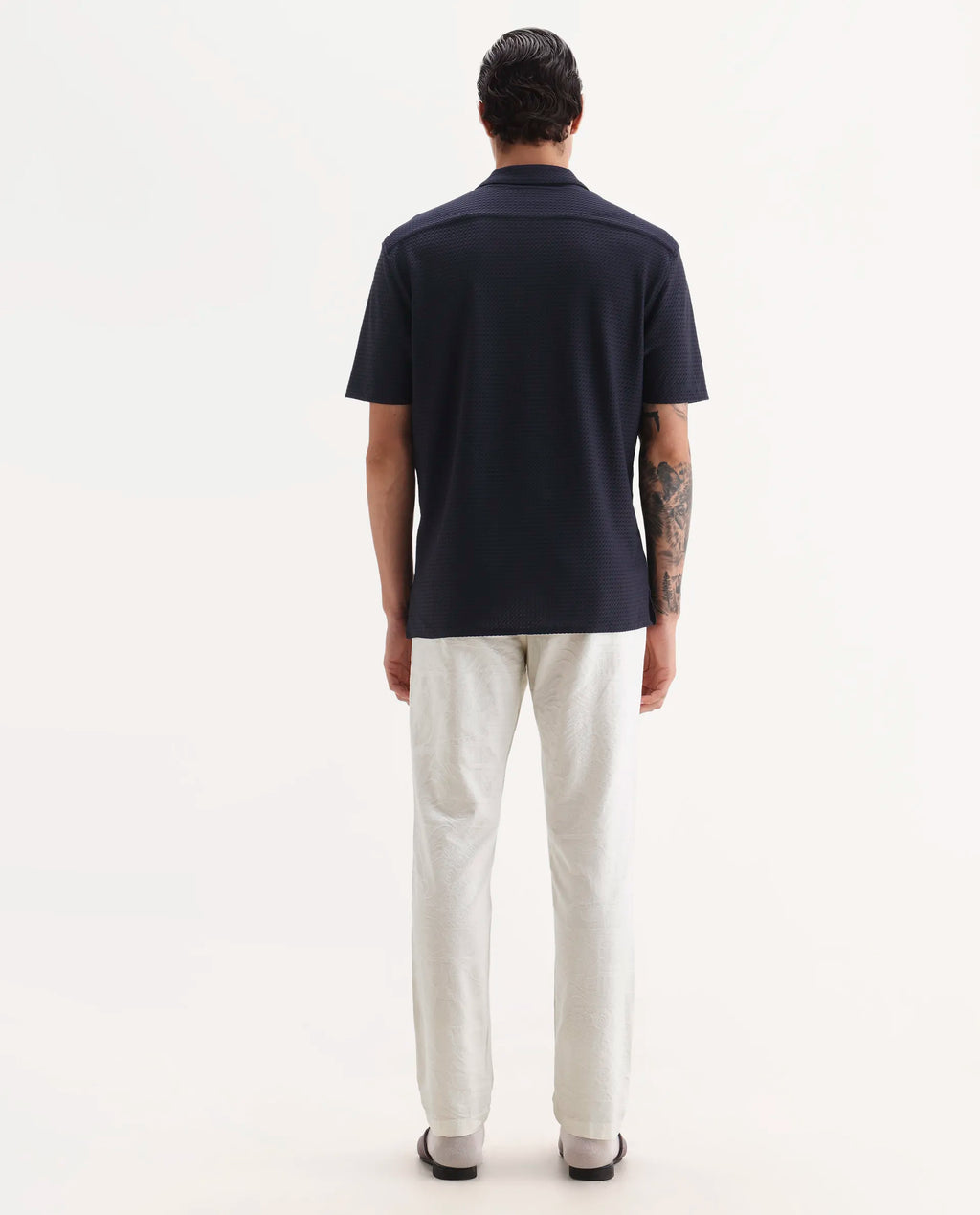 Rare Rabbit Men Jeck-Aw25 White Cotton Fabric Button And Zip Closure Closure Jacquard Trouser