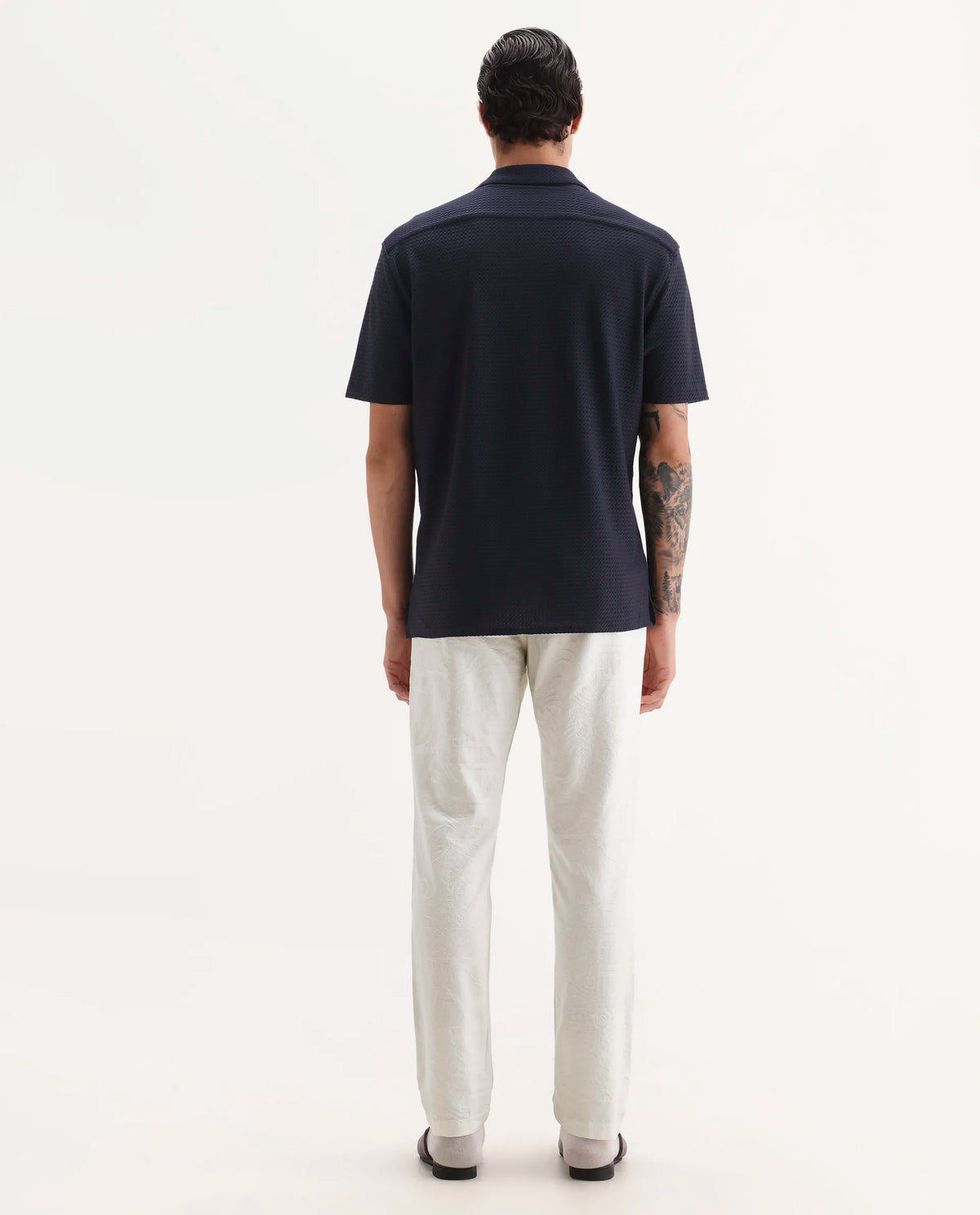 Rare Rabbit Men Jeck-Aw25 White Cotton Fabric Button And Zip Closure Closure Jacquard Trouser