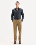 Rare Rabbit Men's Jes Khaki Cotton Blend Jacquard Relaxed Fit Trouser