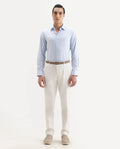 Rare Rabbit Men's Jes Off White Cotton Blend Jacquard Relaxed Fit Trouser