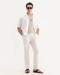Rare Rabbit Men's Jlo Beige Linen Blend Plain Relaxed Fit Trouser
