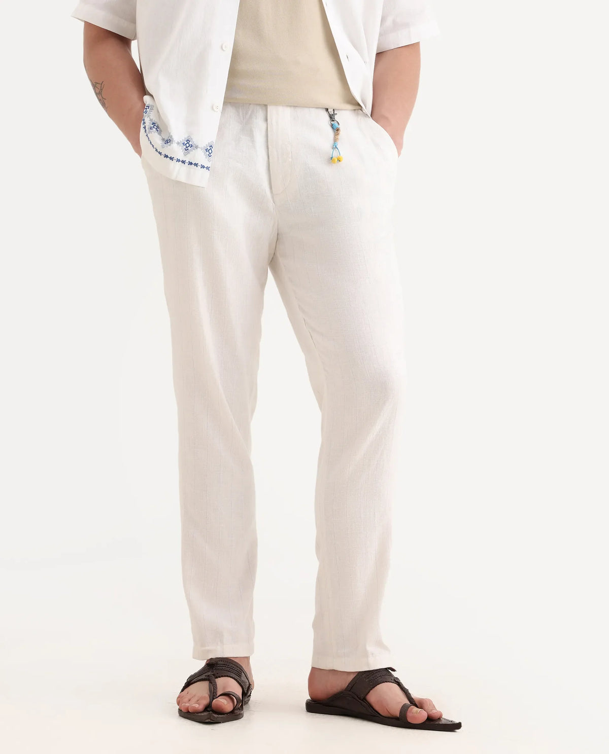 Rare Rabbit Men's Jlo Beige Linen Blend Plain Relaxed Fit Trouser