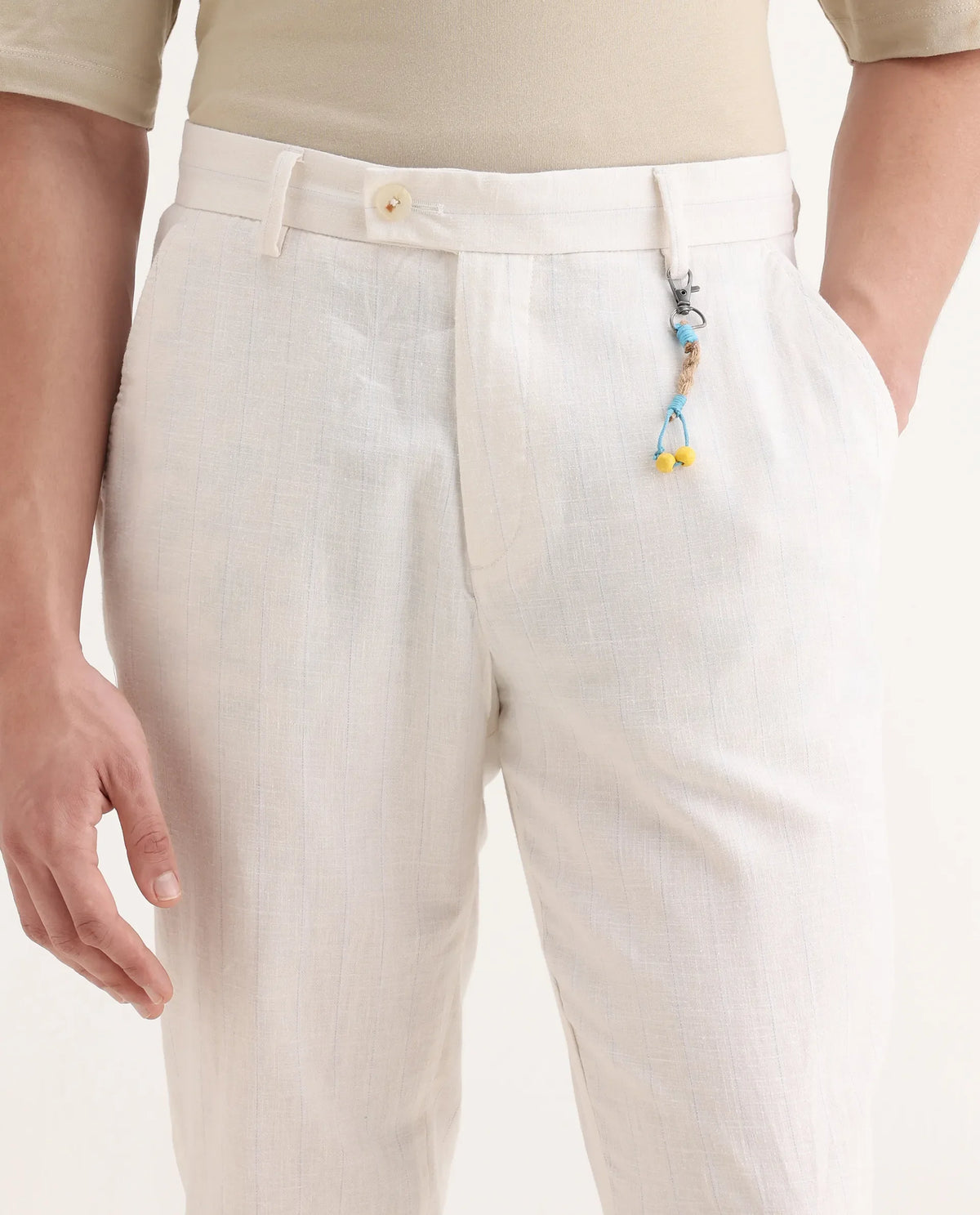 Rare Rabbit Men's Jlo Beige Linen Blend Plain Relaxed Fit Trouser