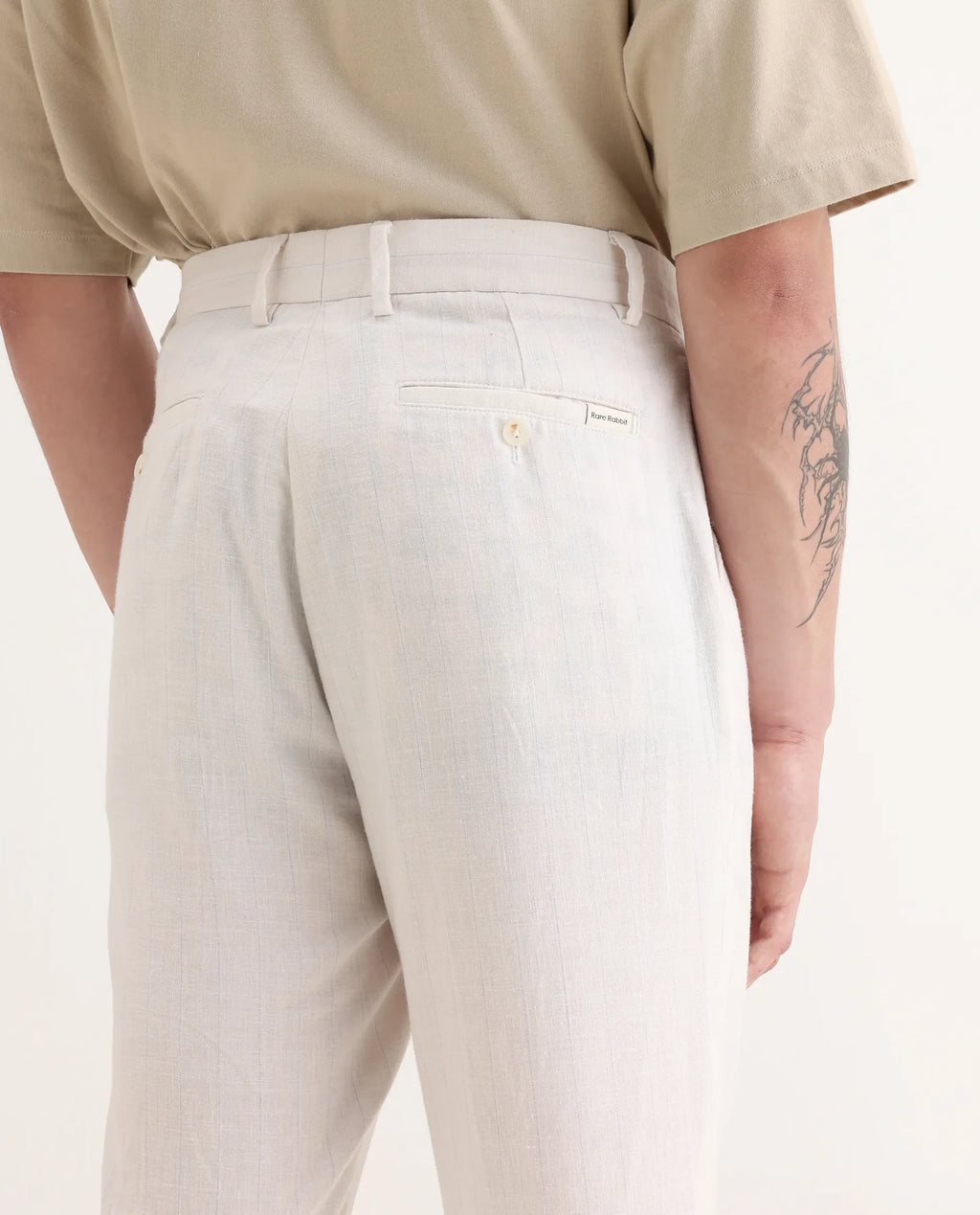 Rare Rabbit Men's Jlo Beige Linen Blend Plain Relaxed Fit Trouser