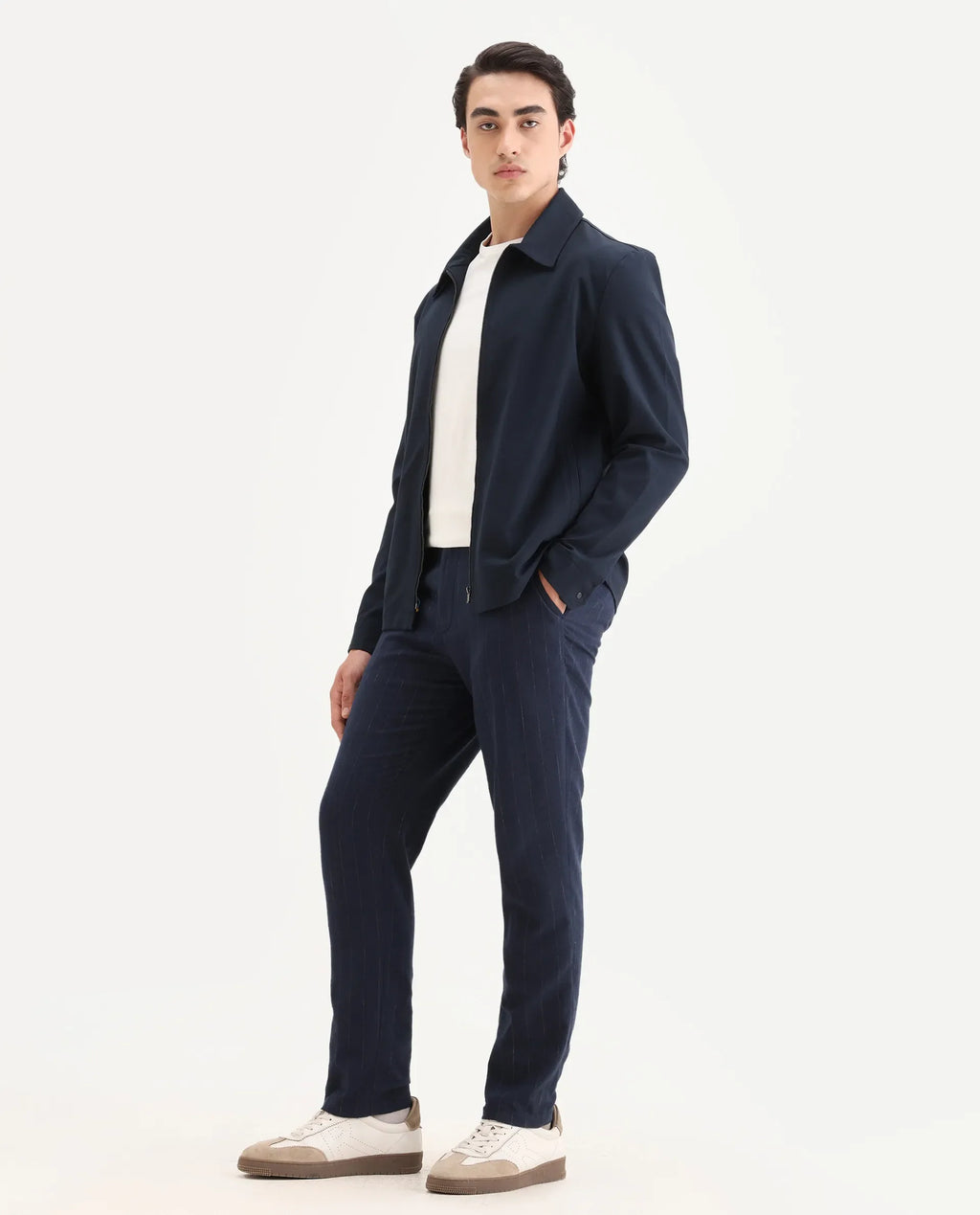 Rare Rabbit Men's Jlo Blue Linen Blend Striped Print Relaxed Fit Trouser