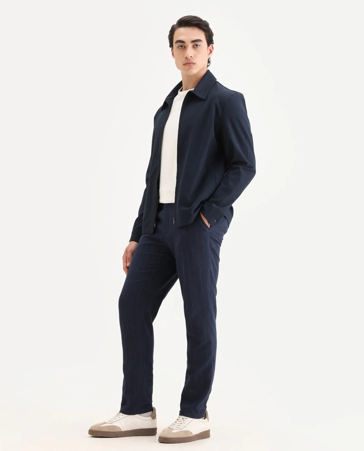 Rare Rabbit Men's Jlo Blue Linen Blend Striped Print Relaxed Fit Trouser