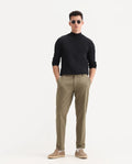 Rare Rabbit Men's Jlo Khaki Linen Blend Striped Print Relaxed Fit Trouser