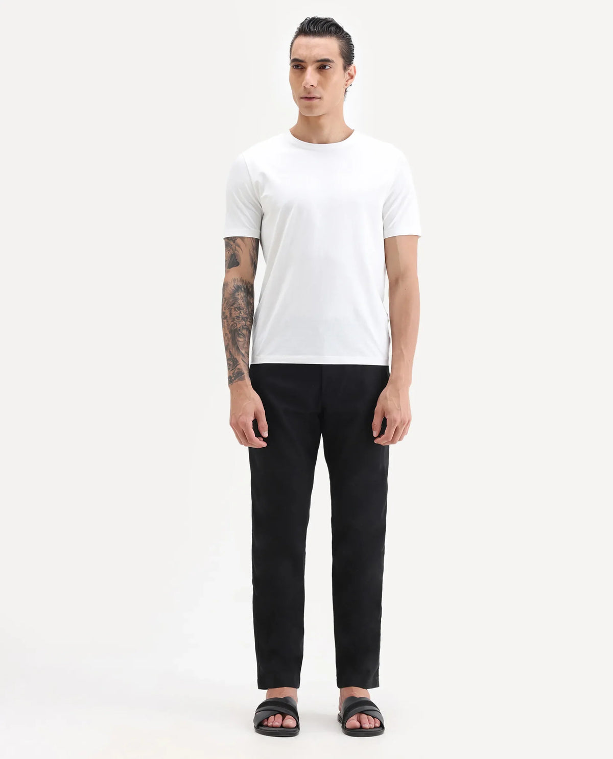 Rare Rabbit Men's Jomo-B Black Linen Blend Plain Regular Fit Trouser
