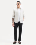 Rare Rabbit Men's Jomo-B Black Linen Blend Plain Regular Fit Trouser