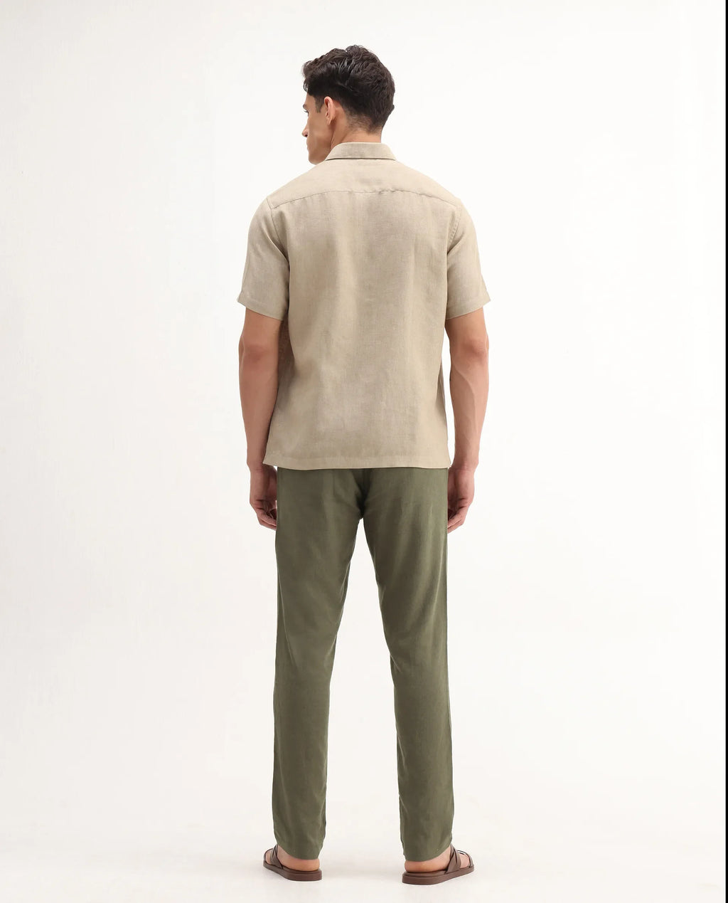 Rare Rabbit Men's Jomo-B Olive Linen Blend Plain Regular Fit Trouser