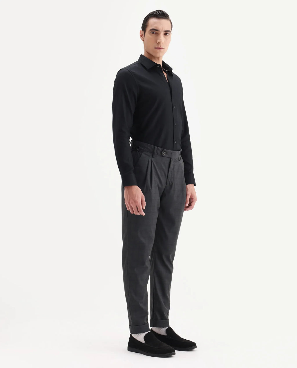 Rare Rabbit Men's Jorin Dark Grey Viscose Blend Plain Relaxed Fit Trouser