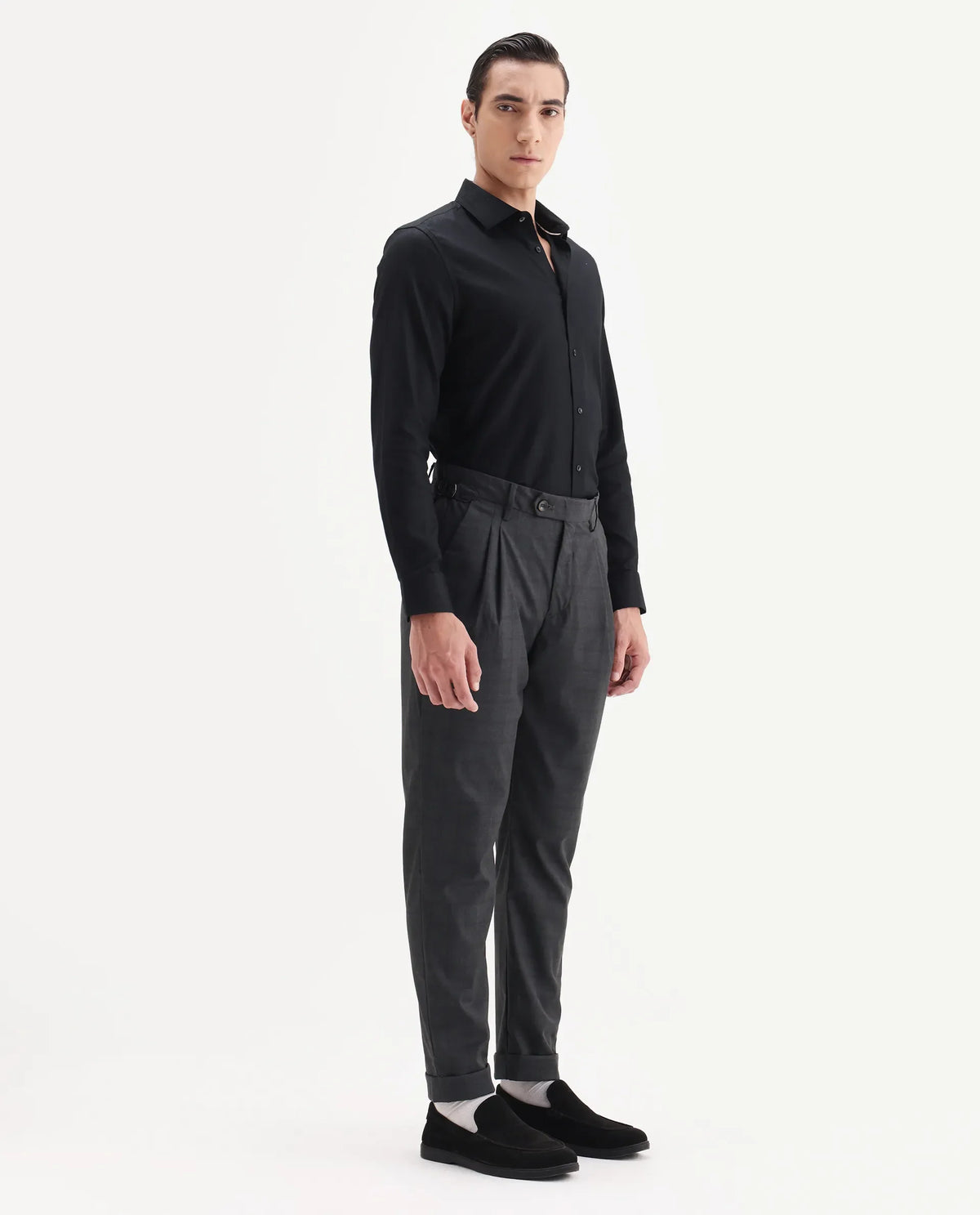 Rare Rabbit Men's Jorin Dark Grey Viscose Blend Plain Relaxed Fit Trouser